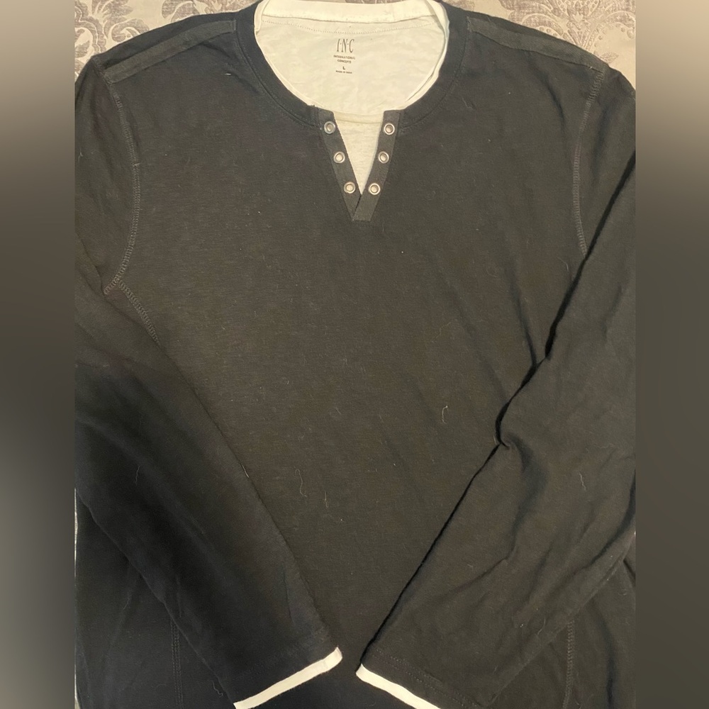 INC | Men’s Layered Black on White Long Sleeve, Size L